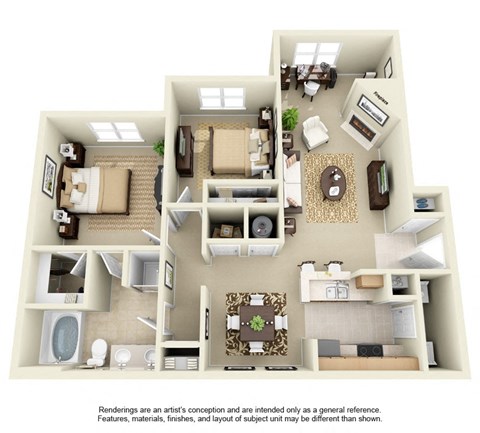 Floor plan for 2 beds, 1 bath, 1082 sqft